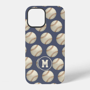 Grungy baseballs softballs pattern monogrammed iPhone 12 case