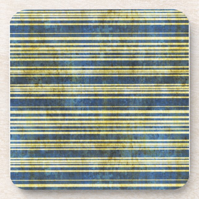 Grungy Blue and Yellow Stripes Coaster (Front)