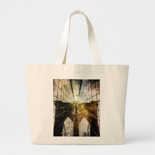 Grungy Blur Brooklyn Bridge Large Tote Bag (Front)