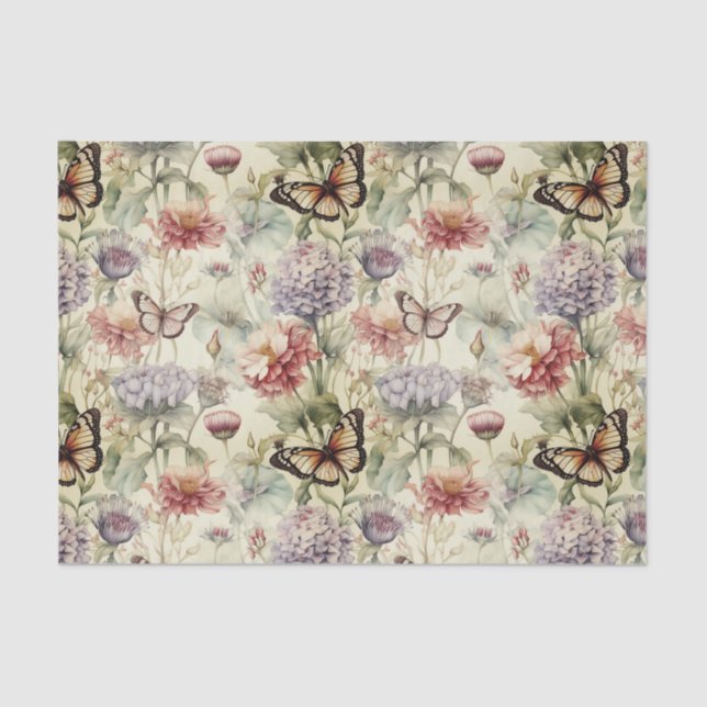 Grungy Butterflies and Flowers Decoupage Paper (Front)