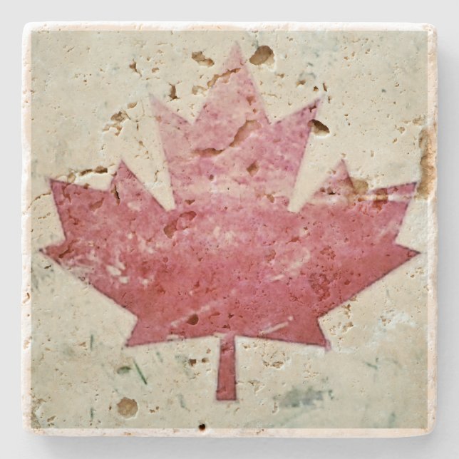 Grungy Canada Canadian Maple Leaf Stone Coaster (Front)