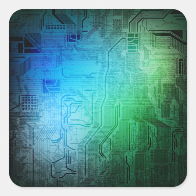grungy circuit square sticker (Front)