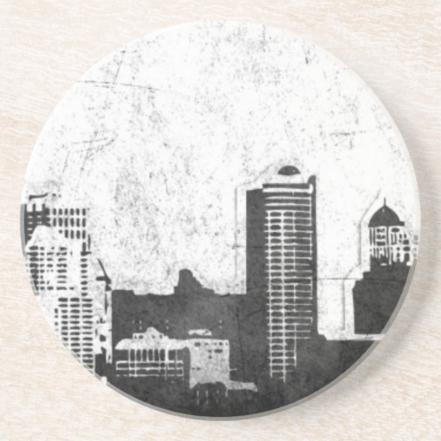 Grungy city background in black and white coaster (Front)