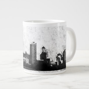 Grungy city background in black and white large coffee mug
