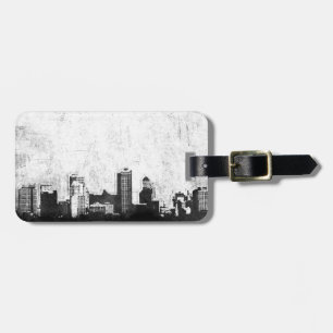Grungy city background in black and white luggage tag