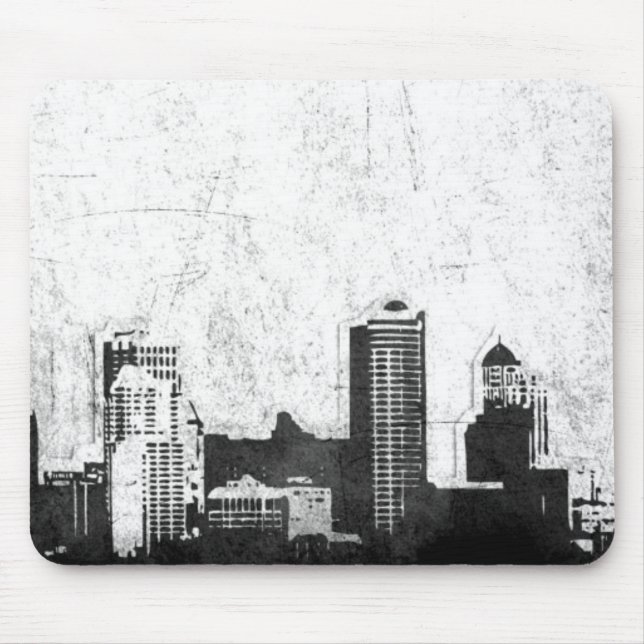 Grungy city background in black and white mouse mat (Front)