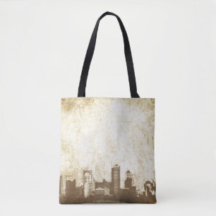 Grungy city background tote bag