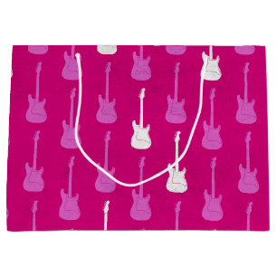 Grungy Classic Electric Guitar Polkadot pink white Large Gift Bag
