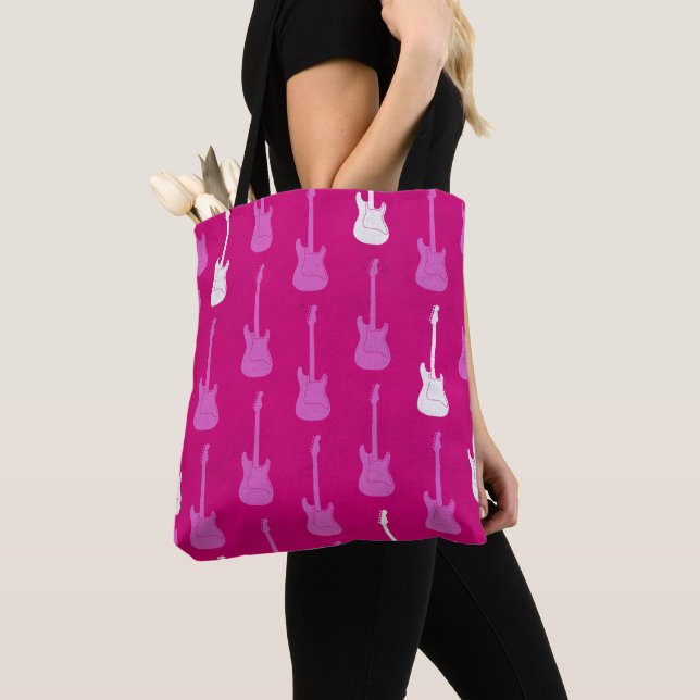 Grungy Classic Electric Guitar Polkadot pink white Tote Bag (Close Up)