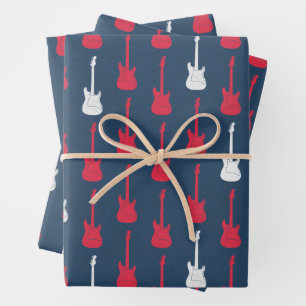 Grungy Classic Electric Guitar Polkadot red blue Wrapping Paper Sheet