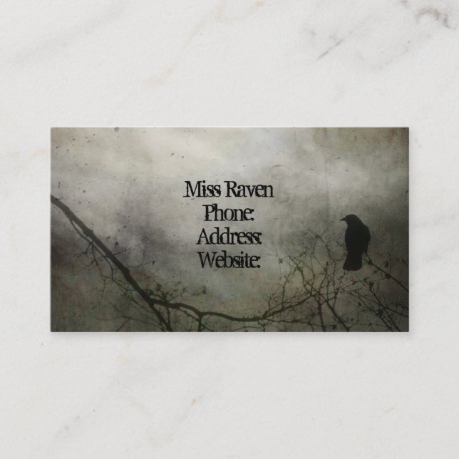 Grungy Crow And Moon Business Card (Front)