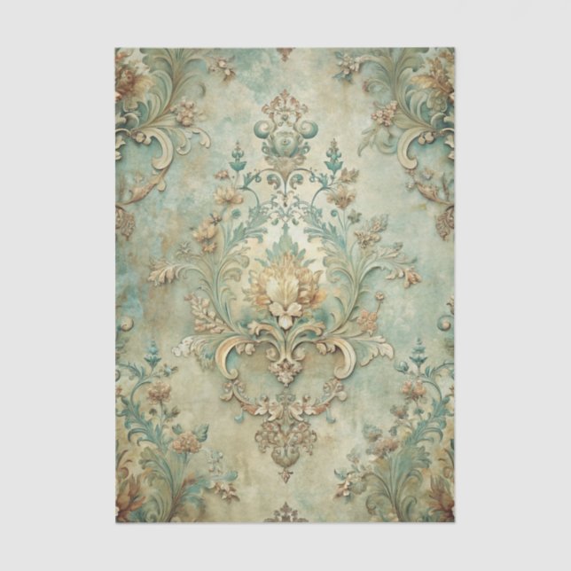 Grungy Damask Pattern in Shades of Teal & Beige Tissue Paper (Front)