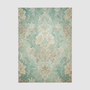 Grungy Damask Pattern in Shades of Teal Blues Tissue Paper