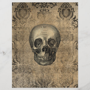 Grungy Damask & Skull Halloween Scrapbook Paper