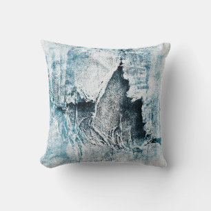 grungy denim throw pillow