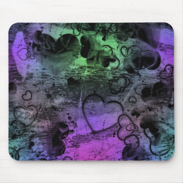 Grungy Distressed Funky Colours Hearts Mousepad (Front)
