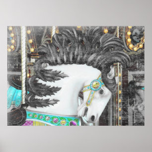 Grungy Faded Merry-Go-Round Horse Poster