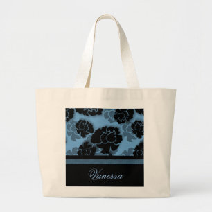 Grungy Floral Decadence Bag, Blue Large Tote Bag