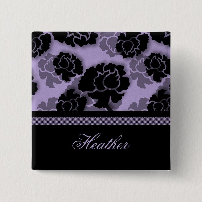 Grungy Floral Decadence Button, Lavender 15 Cm Square Badge (Front)