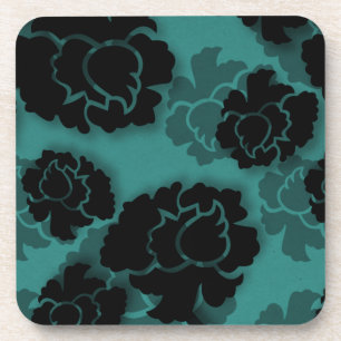 Grungy Floral Decadence Coaster Set, Teal