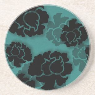 Grungy Floral Decadence Coaster, Teal Coaster
