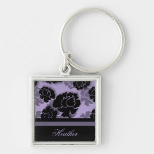 Grungy Floral Decadence Keychain, Lavender Key Ring