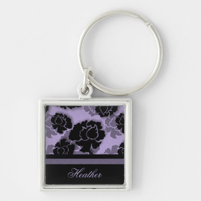 Grungy Floral Decadence Keychain, Lavender Key Ring (Front)