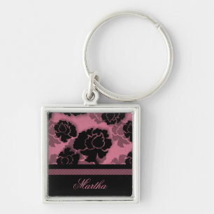 Grungy Floral Decadence Keychain, Pink Key Ring
