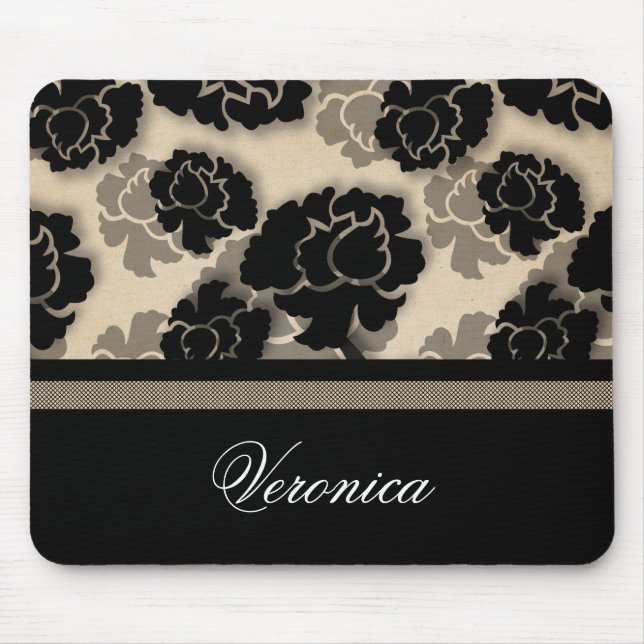 Grungy Floral Decadence Mousepad, Ivory Beige Mouse Mat (Front)