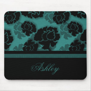 Grungy Floral Decadence Mousepad, Teal Mouse Mat