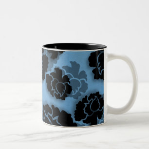 Grungy Floral Decadence Mug, Light Blue Two-Tone Coffee Mug