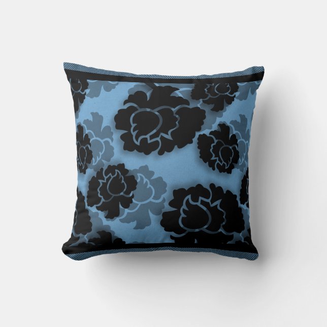 Grungy Floral Decadence Pillow, Blue Cushion (Front)