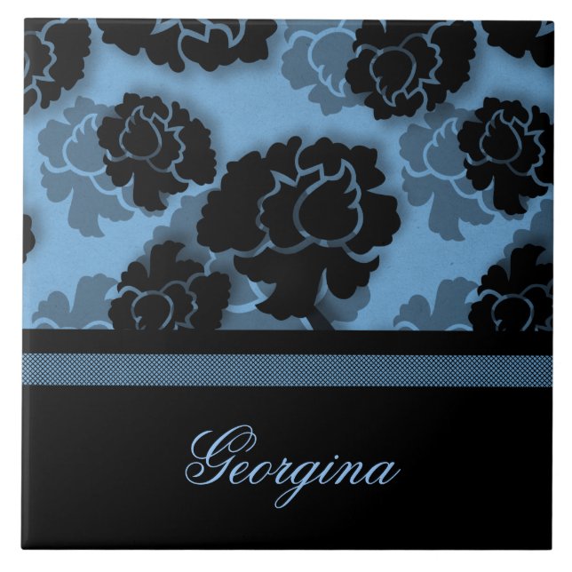 Grungy Floral Decadence Tile, Blue Tile (Front)