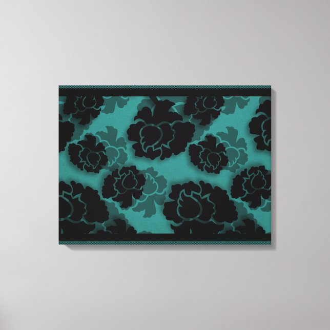 Grungy Floral Decadence Wrapped Canvas, Teal Canvas Print (Front)