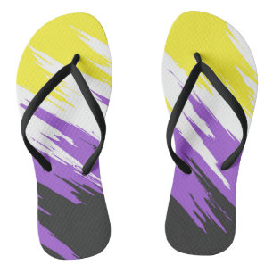 Grungy Funky ZigZag Abstract Nonbinary Pride Flag Flip Flops