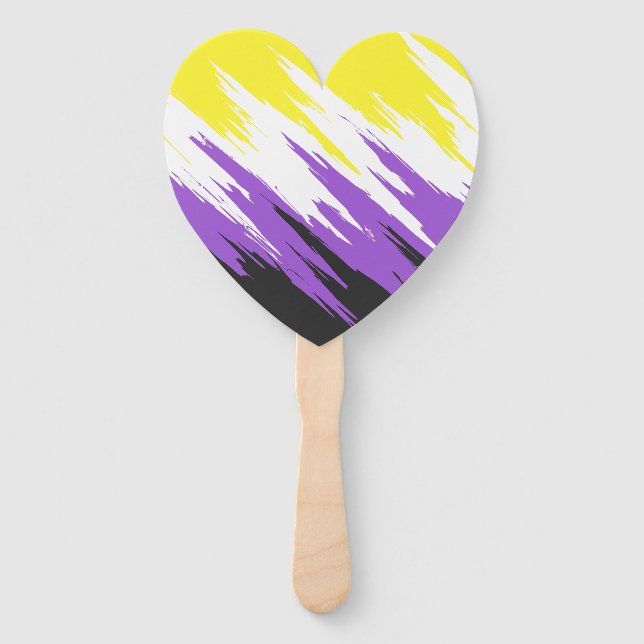 Grungy Funky ZigZag Abstract Nonbinary Pride Flag Hand Fan (Front)
