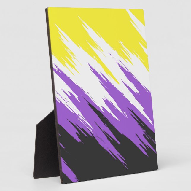 Grungy Funky ZigZag Abstract Nonbinary Pride Flag Plaque (Side)