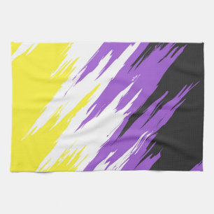 Grungy Funky ZigZag Abstract Nonbinary Pride Flag Tea Towel