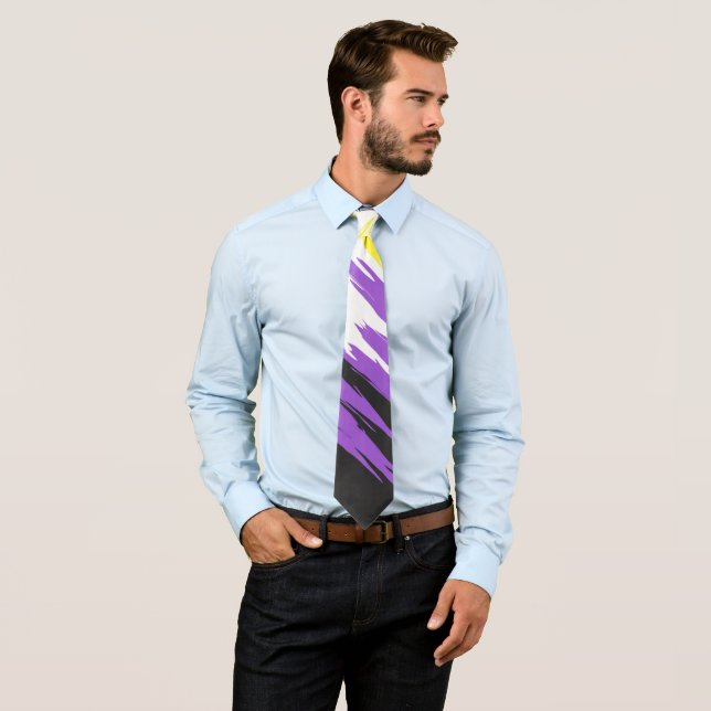 Grungy Funky ZigZag Abstract Nonbinary Pride Flag Tie (In Situ)
