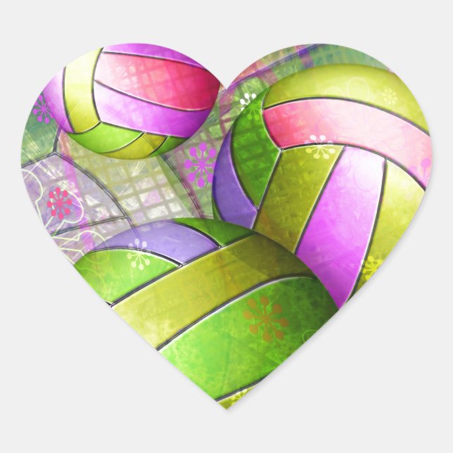 Grungy Girls' Volleyball Heart Sticker (Front)