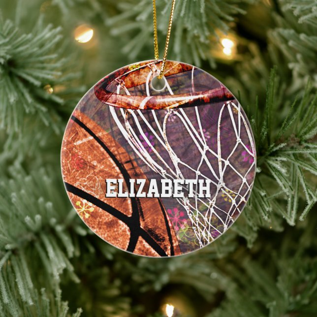 Grungy Girly Basketball and hoop her name Ceramic Tree Decoration (Tree)
