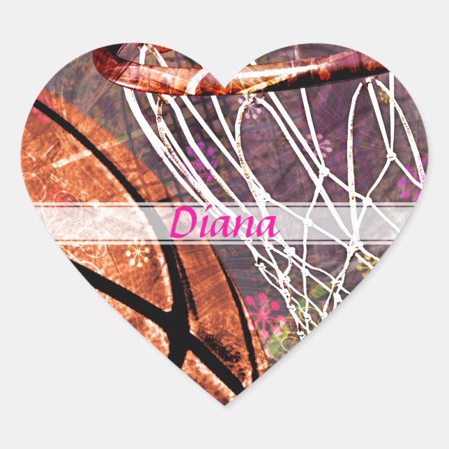 Grungy Girly Basketball Heart Sticker (Front)