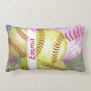 Grungy Girly Softball Lumbar Cushion
