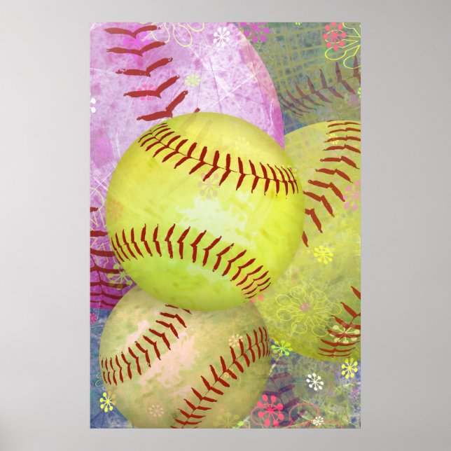 Grungy Girly Softball Poster (Front)