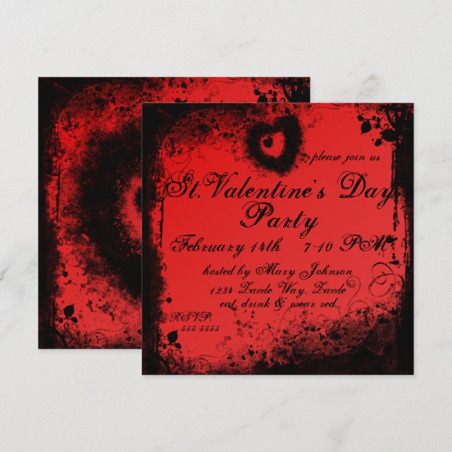 Grungy Goth Valentines Day Invitation (Front/Back)