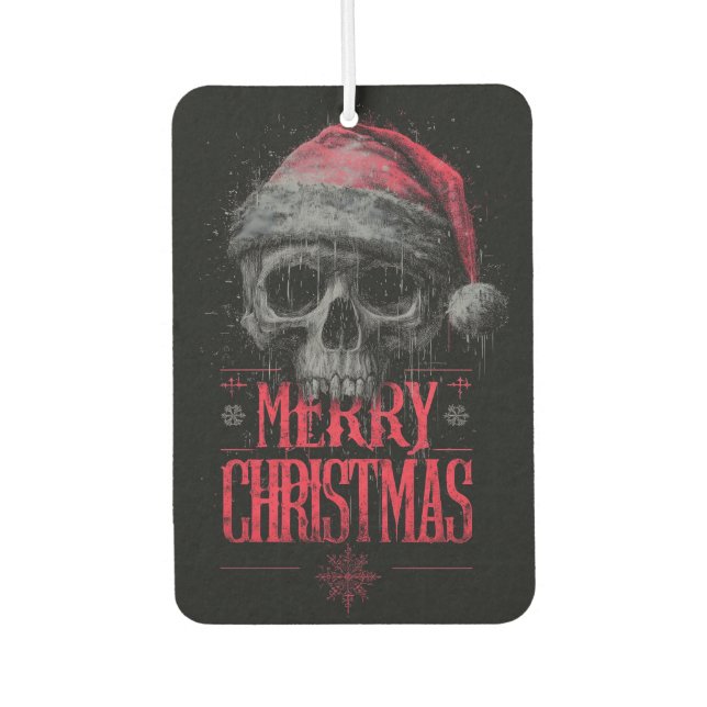 Grungy Gothic Skull Wearing a Distressed Santa Hat Car Air Freshener (Front)