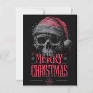 Grungy Gothic Skull Wearing a Distressed Santa Hat Postcard