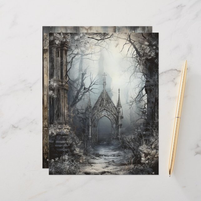 Grungy Gothic Winter Paper Craft Cardstock (Front/Back In Situ)