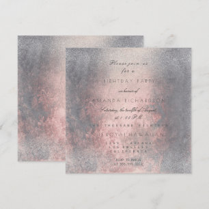 Grungy Gray Pink Rose Gold BrushVip Birthday Party Invitation