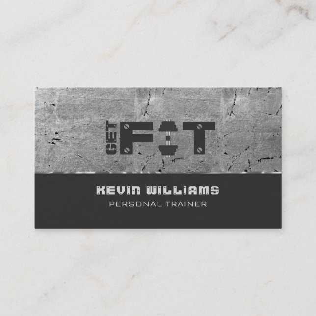 Grungy Grey Texture Fitness Trainer Business Card (Front)